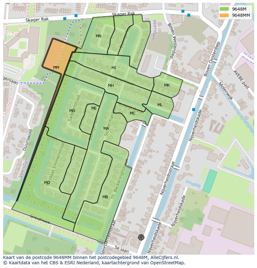 Afbeelding van het postcodegebied 9648 MM op de kaart.