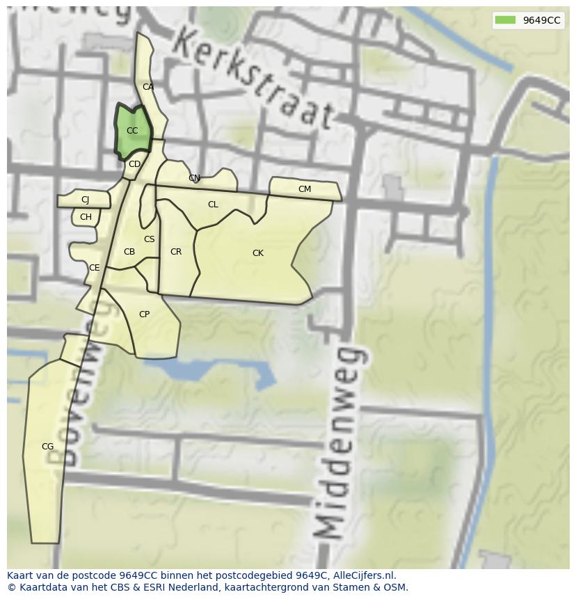 Afbeelding van het postcodegebied 9649 CC op de kaart.