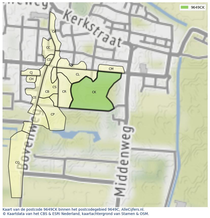 Afbeelding van het postcodegebied 9649 CK op de kaart.