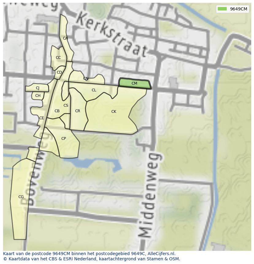 Afbeelding van het postcodegebied 9649 CM op de kaart.
