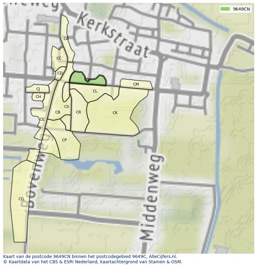 Afbeelding van het postcodegebied 9649 CN op de kaart.