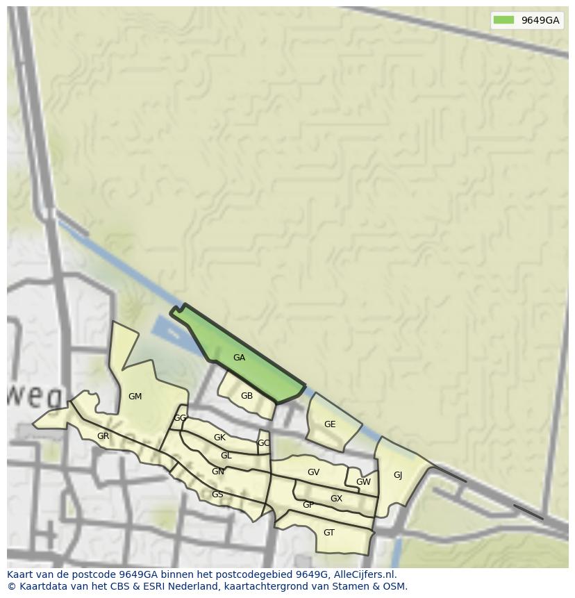 Afbeelding van het postcodegebied 9649 GA op de kaart.
