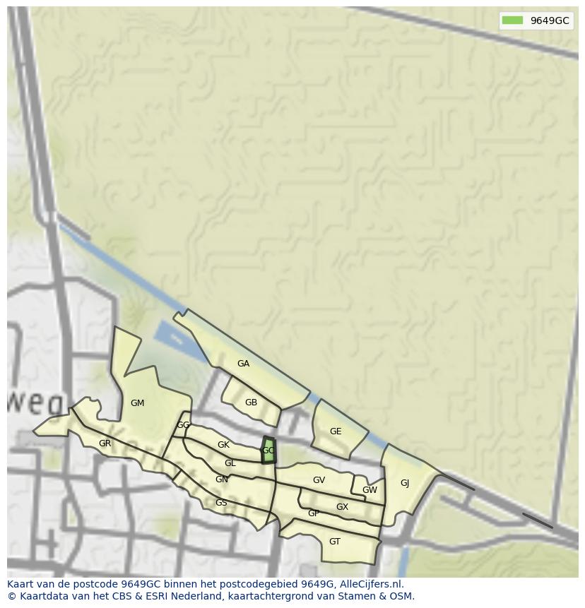 Afbeelding van het postcodegebied 9649 GC op de kaart.