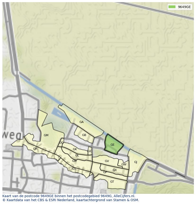 Afbeelding van het postcodegebied 9649 GE op de kaart.