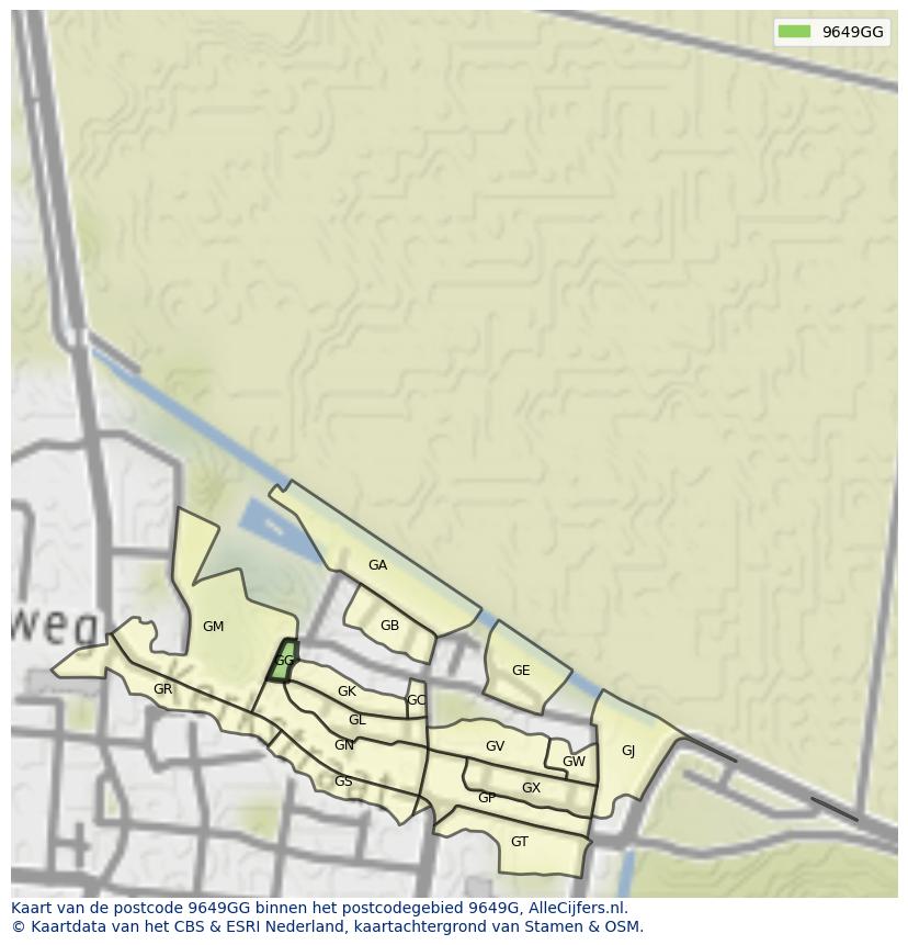 Afbeelding van het postcodegebied 9649 GG op de kaart.
