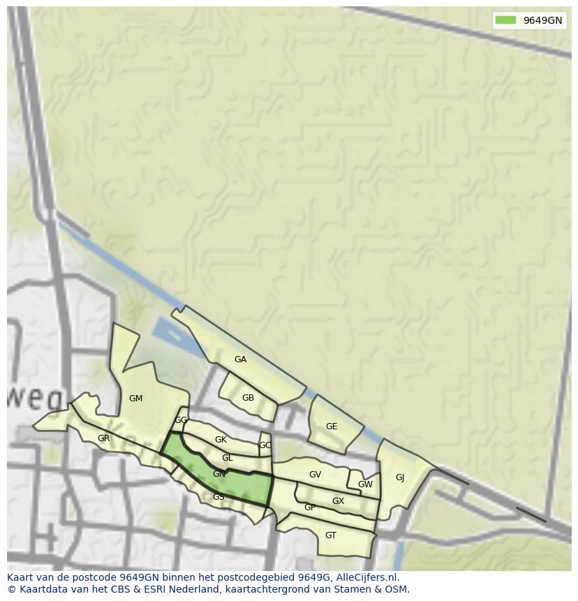 Afbeelding van het postcodegebied 9649 GN op de kaart.