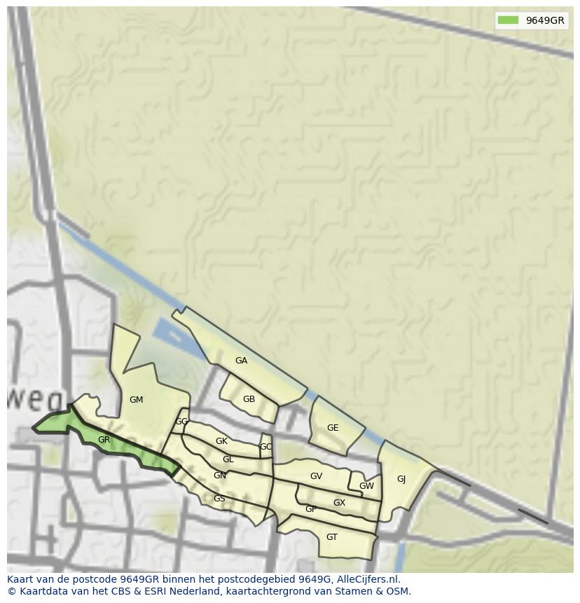 Afbeelding van het postcodegebied 9649 GR op de kaart.