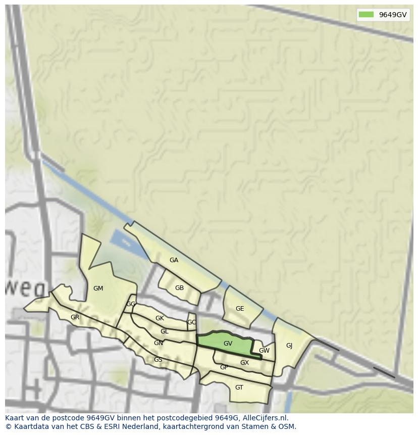 Afbeelding van het postcodegebied 9649 GV op de kaart.
