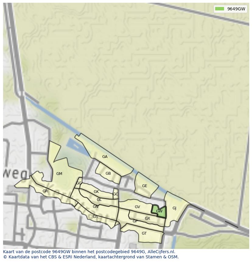 Afbeelding van het postcodegebied 9649 GW op de kaart.