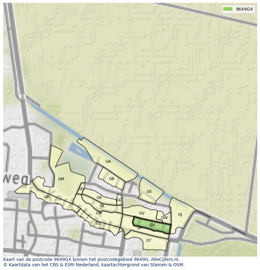 Afbeelding van het postcodegebied 9649 GX op de kaart.