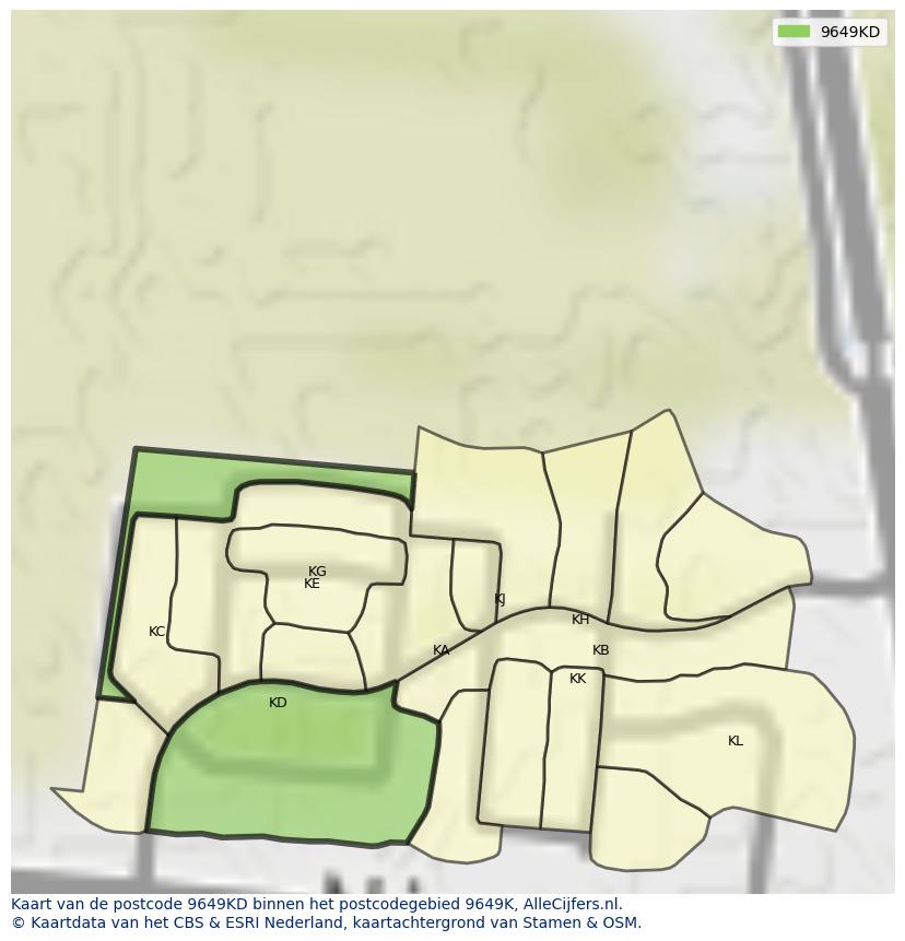 Afbeelding van het postcodegebied 9649 KD op de kaart.
