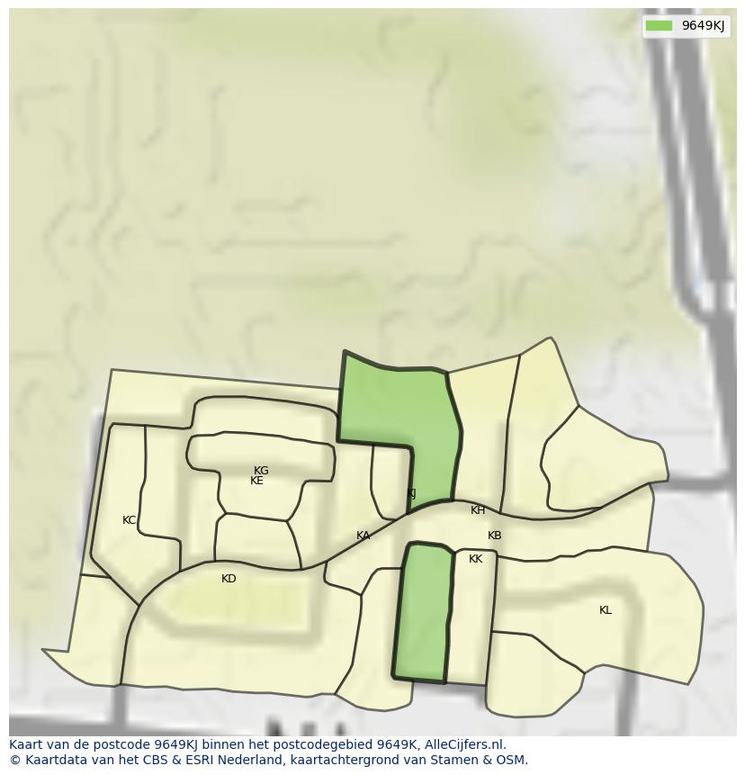 Afbeelding van het postcodegebied 9649 KJ op de kaart.