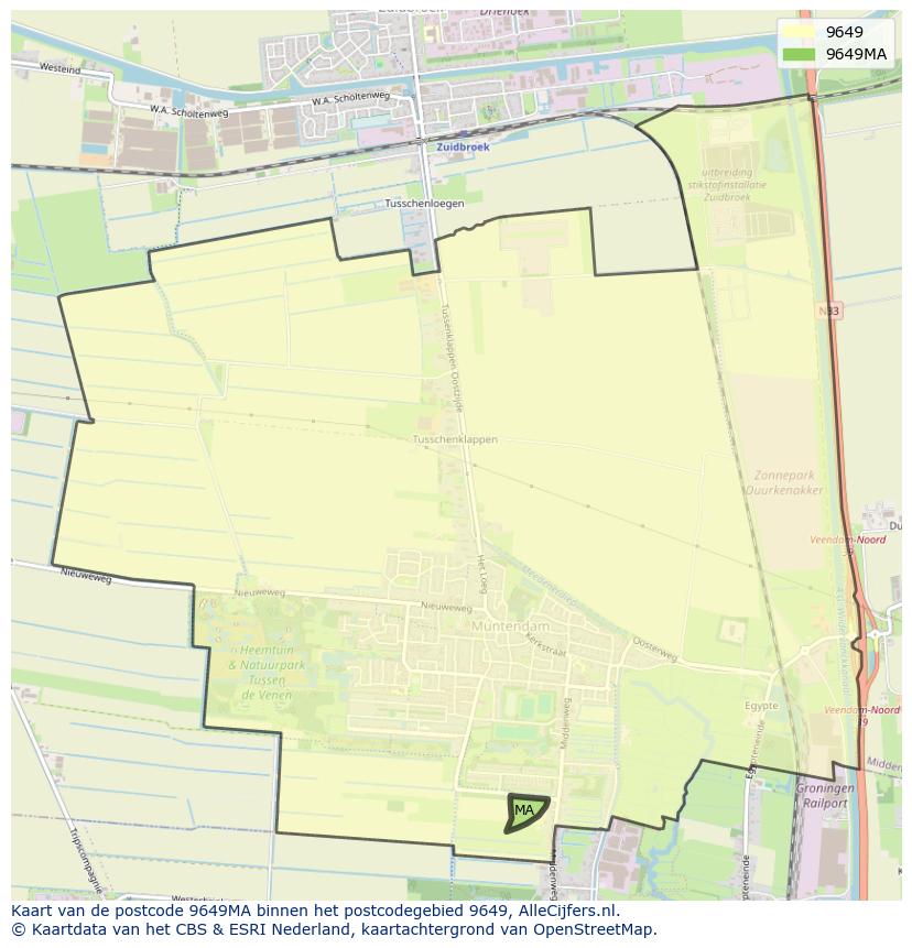 Afbeelding van het postcodegebied 9649 MA op de kaart.