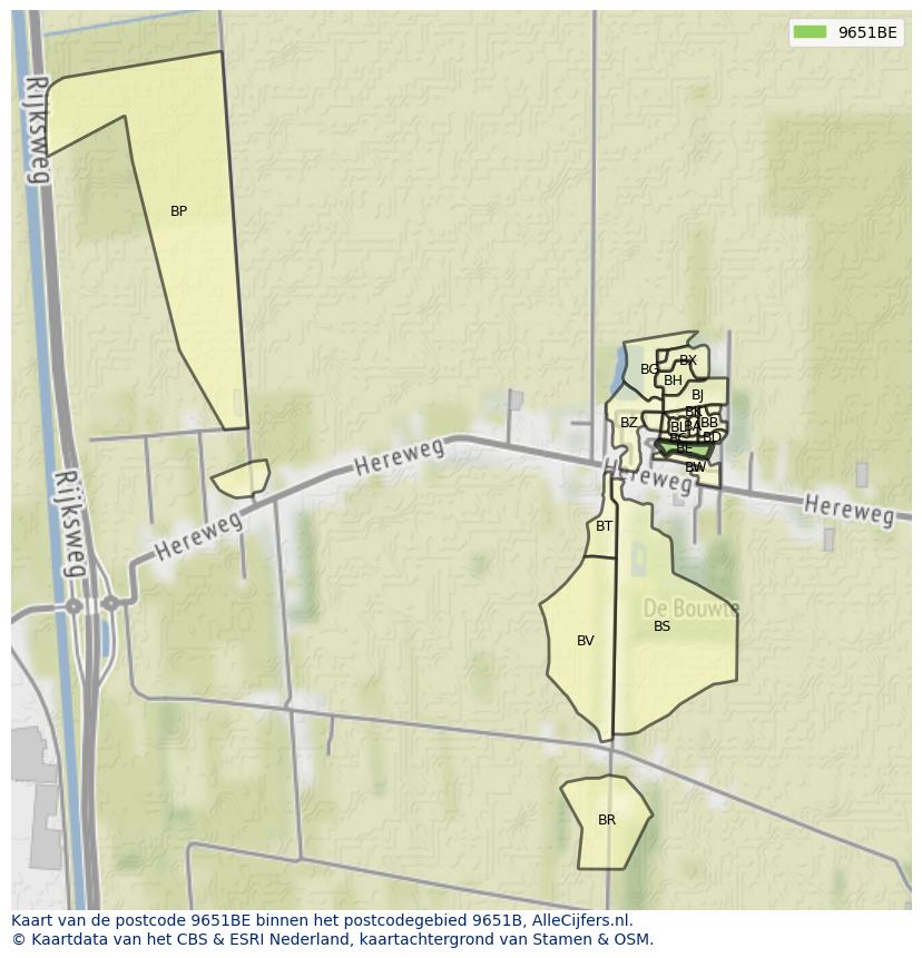 Afbeelding van het postcodegebied 9651 BE op de kaart.