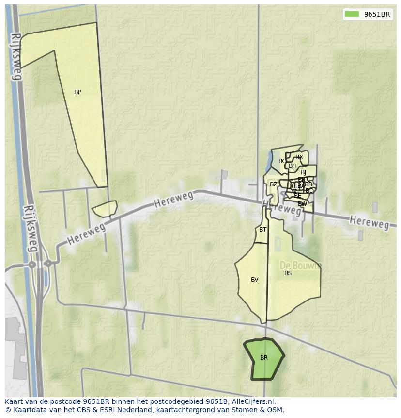 Afbeelding van het postcodegebied 9651 BR op de kaart.