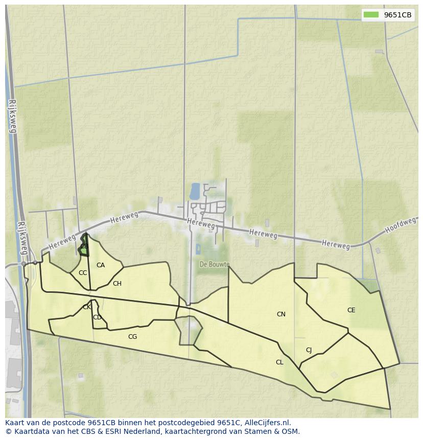 Afbeelding van het postcodegebied 9651 CB op de kaart.