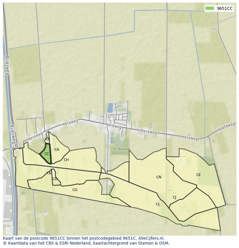 Afbeelding van het postcodegebied 9651 CC op de kaart.