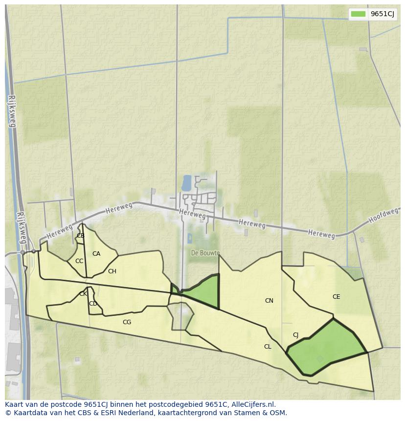 Afbeelding van het postcodegebied 9651 CJ op de kaart.