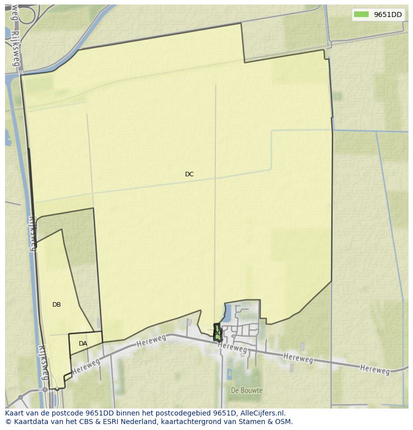 Afbeelding van het postcodegebied 9651 DD op de kaart.