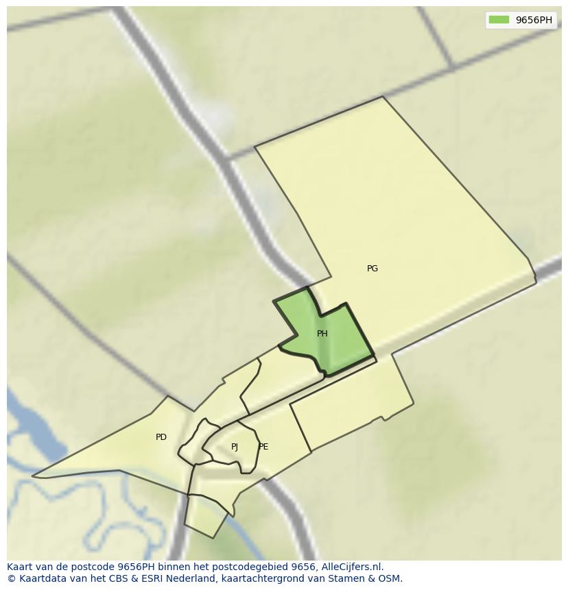 Afbeelding van het postcodegebied 9656 PH op de kaart.