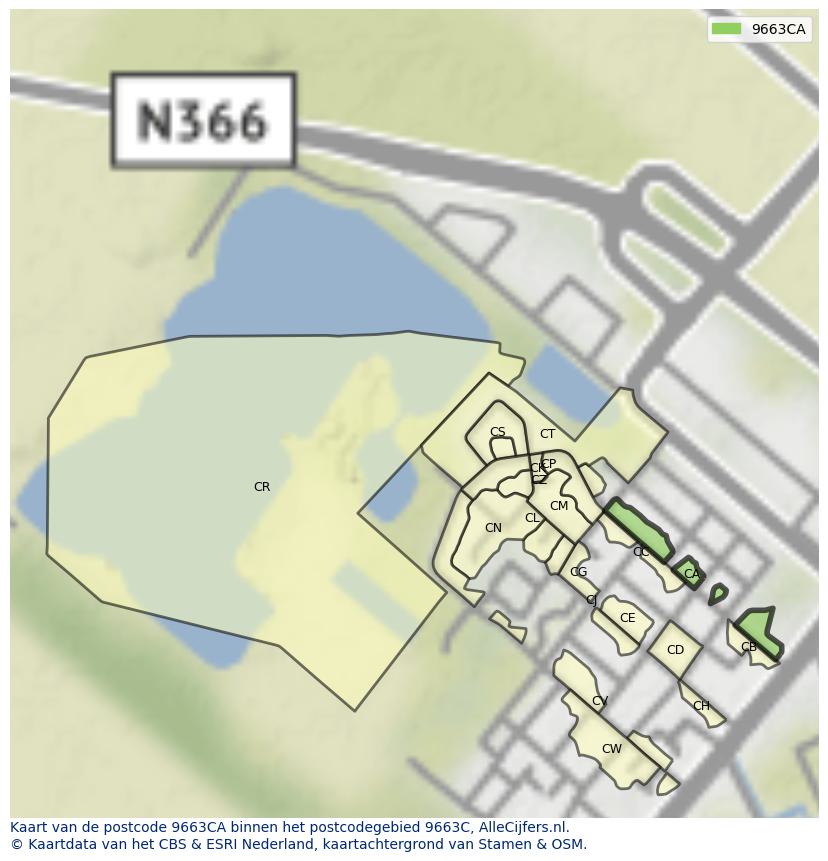 Afbeelding van het postcodegebied 9663 CA op de kaart.