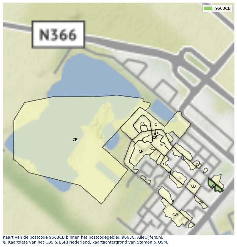 Afbeelding van het postcodegebied 9663 CB op de kaart.