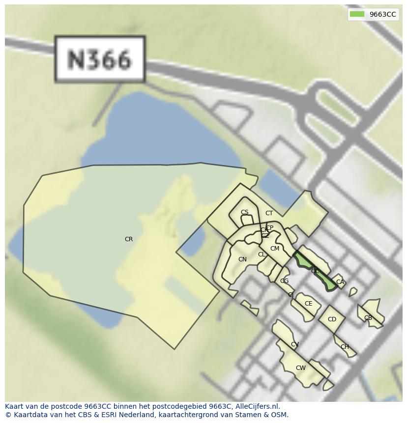 Afbeelding van het postcodegebied 9663 CC op de kaart.