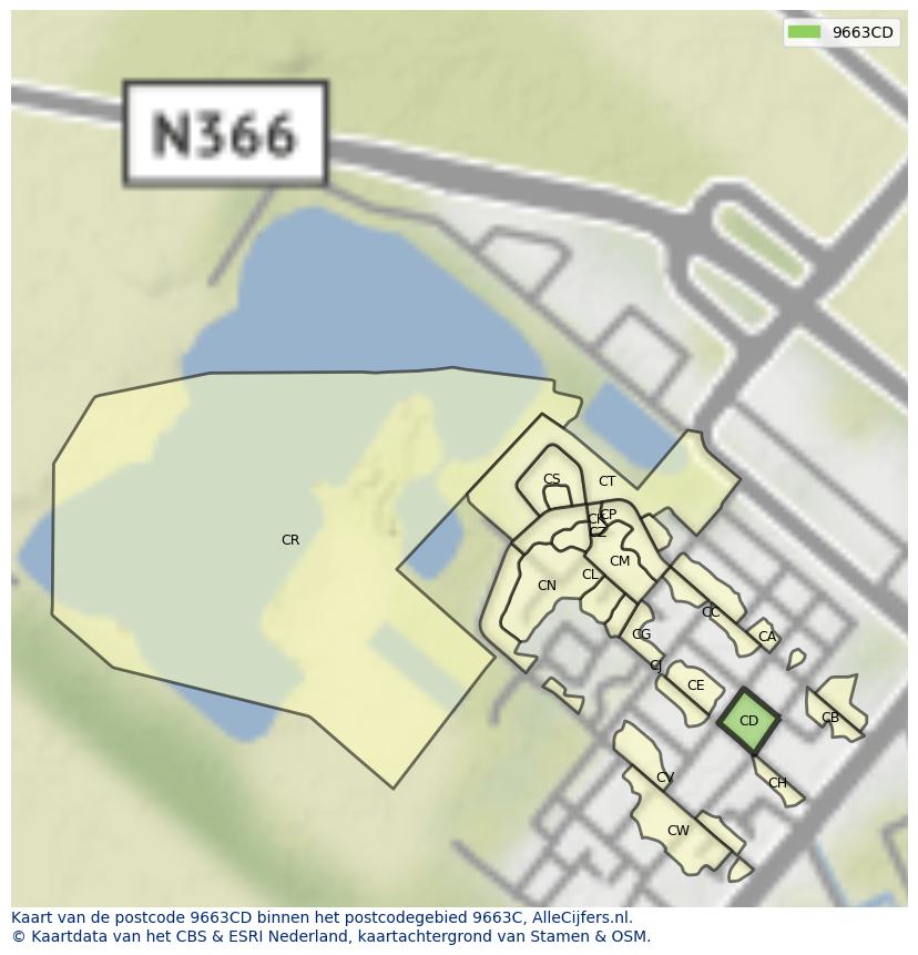 Afbeelding van het postcodegebied 9663 CD op de kaart.
