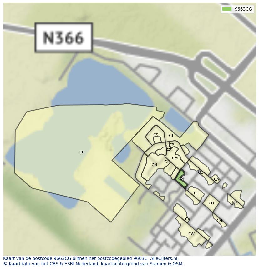 Afbeelding van het postcodegebied 9663 CG op de kaart.