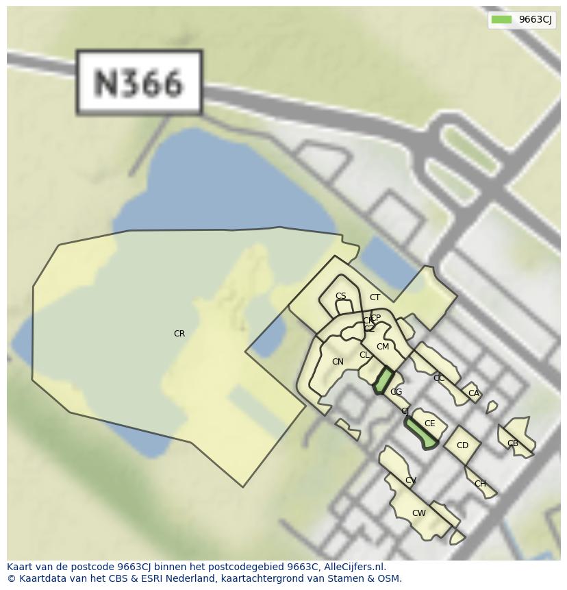 Afbeelding van het postcodegebied 9663 CJ op de kaart.