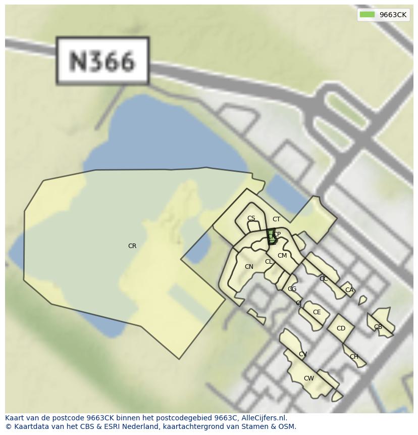 Afbeelding van het postcodegebied 9663 CK op de kaart.