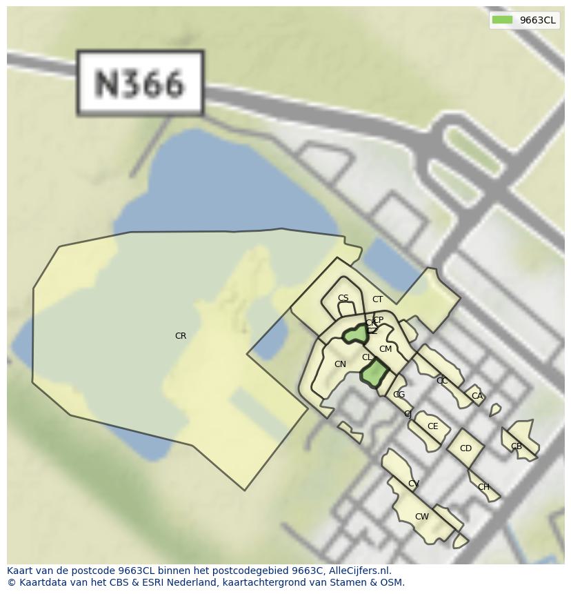 Afbeelding van het postcodegebied 9663 CL op de kaart.
