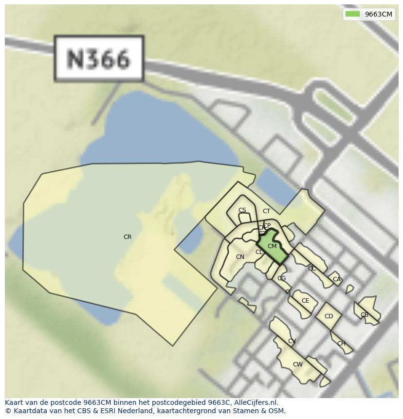 Afbeelding van het postcodegebied 9663 CM op de kaart.