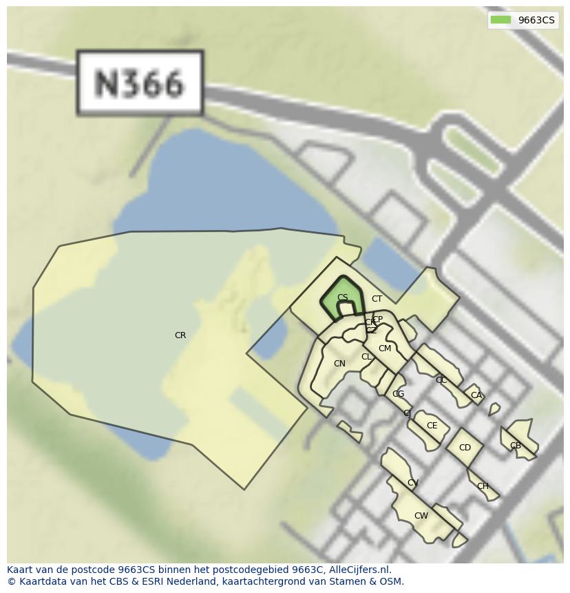 Afbeelding van het postcodegebied 9663 CS op de kaart.