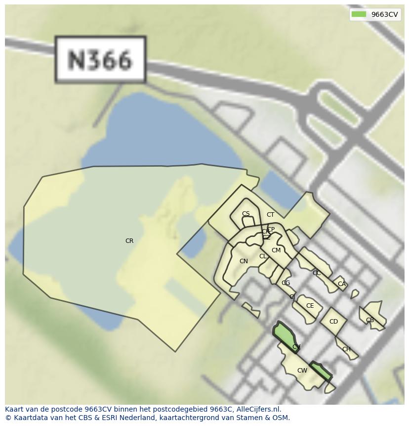 Afbeelding van het postcodegebied 9663 CV op de kaart.