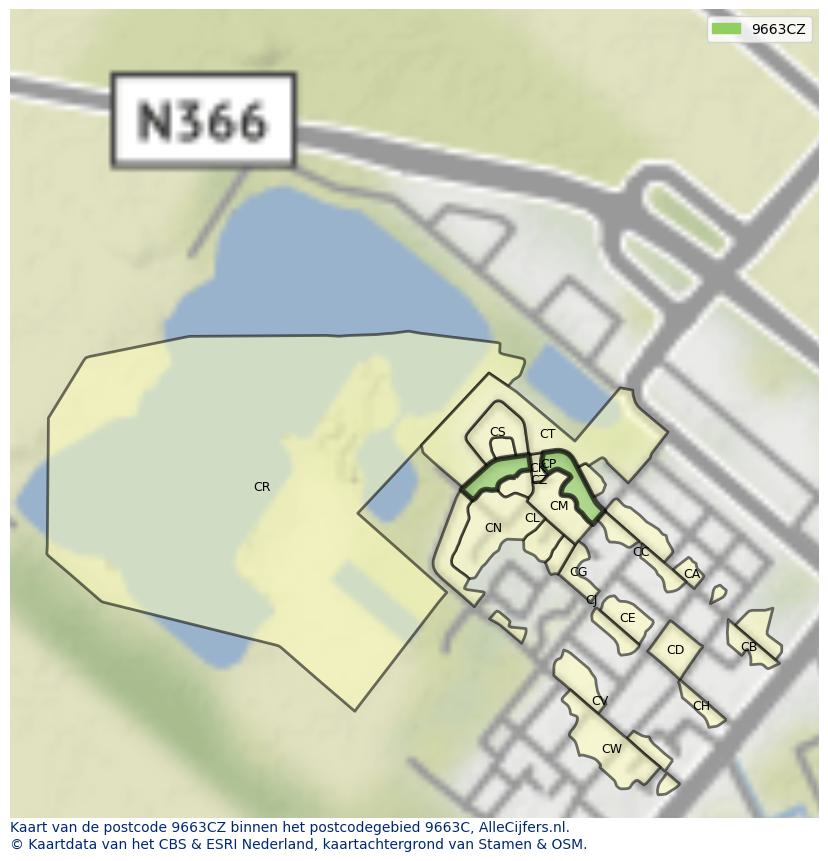 Afbeelding van het postcodegebied 9663 CZ op de kaart.