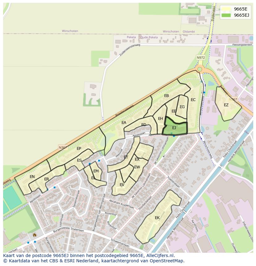 Afbeelding van het postcodegebied 9665 EJ op de kaart.