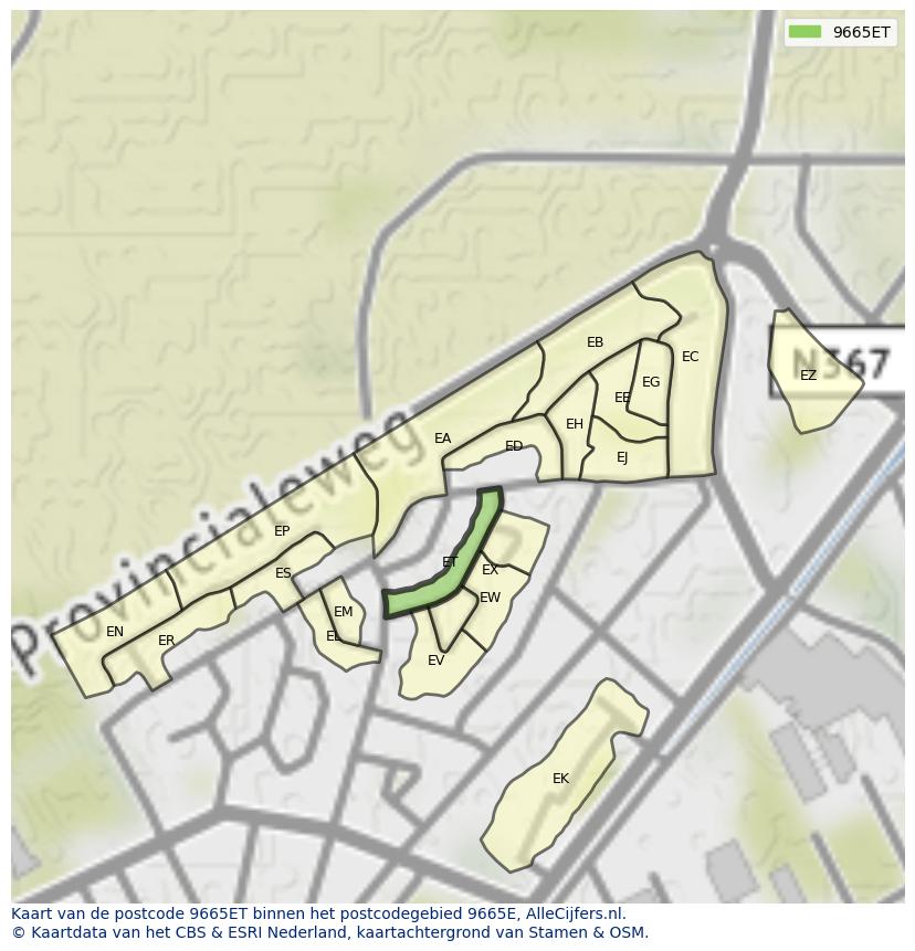 Afbeelding van het postcodegebied 9665 ET op de kaart.
