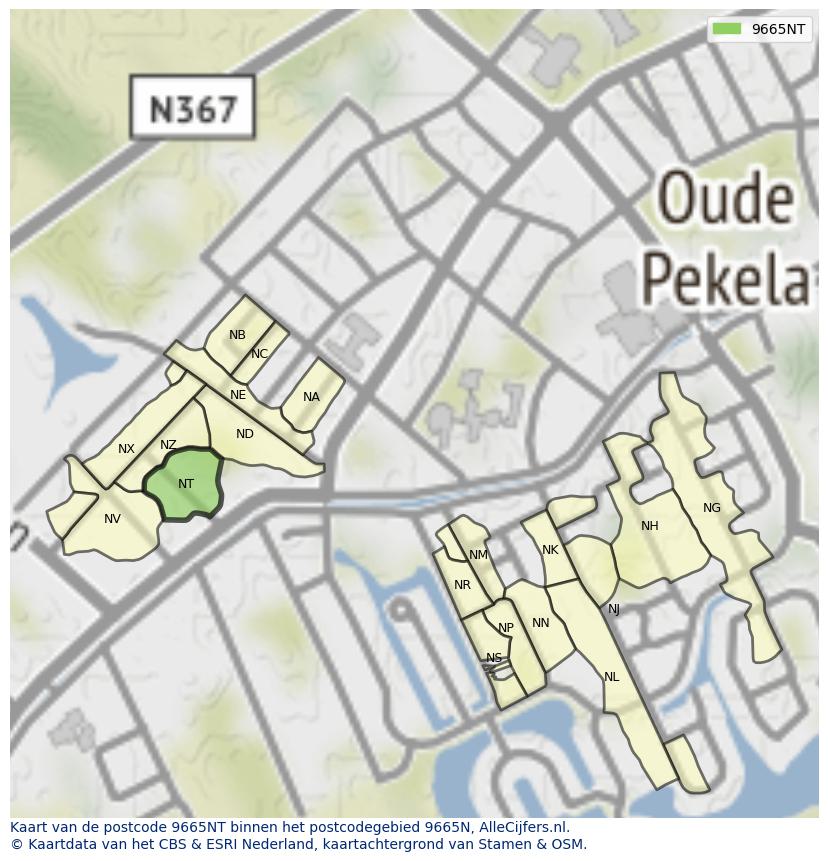 Afbeelding van het postcodegebied 9665 NT op de kaart.
