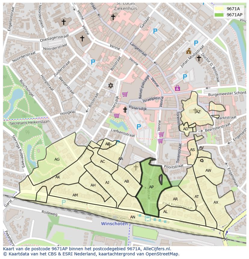 Afbeelding van het postcodegebied 9671 AP op de kaart.