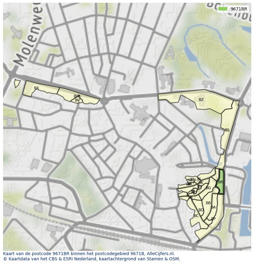 Afbeelding van het postcodegebied 9671 BR op de kaart.