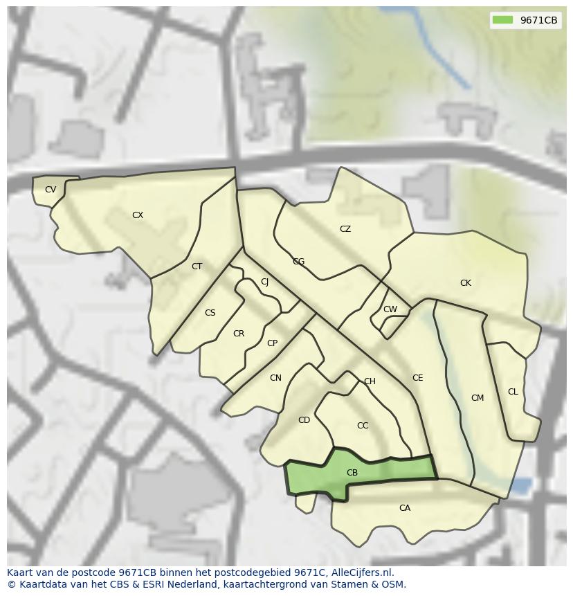 Afbeelding van het postcodegebied 9671 CB op de kaart.