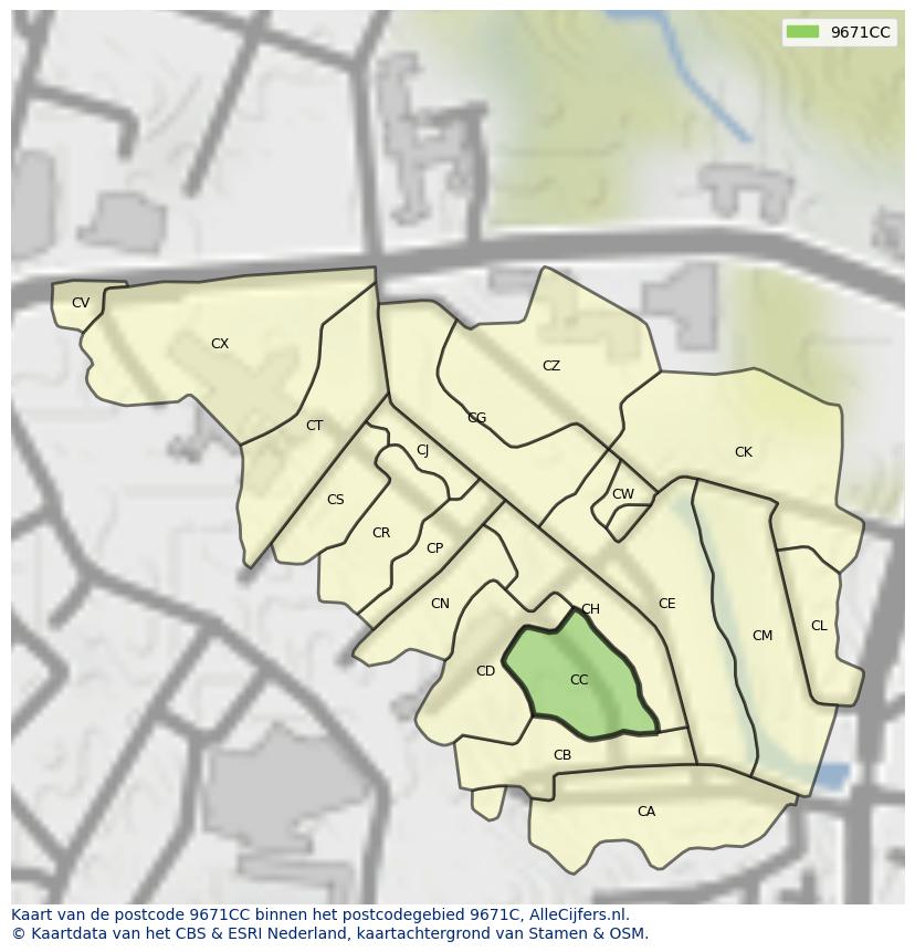 Afbeelding van het postcodegebied 9671 CC op de kaart.