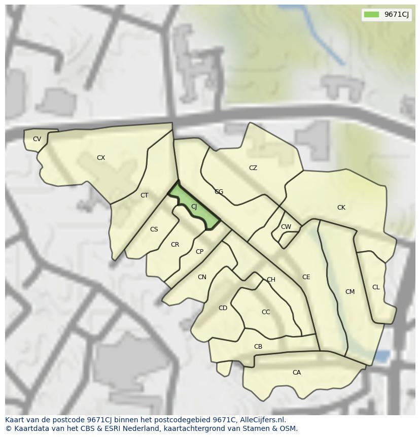 Afbeelding van het postcodegebied 9671 CJ op de kaart.