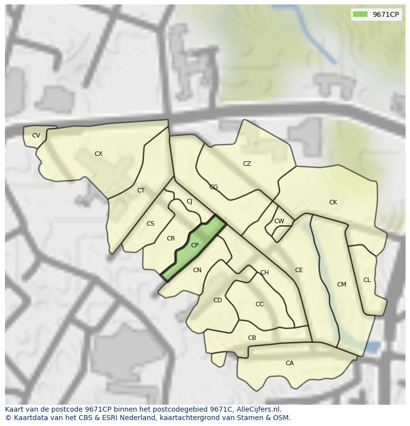 Afbeelding van het postcodegebied 9671 CP op de kaart.