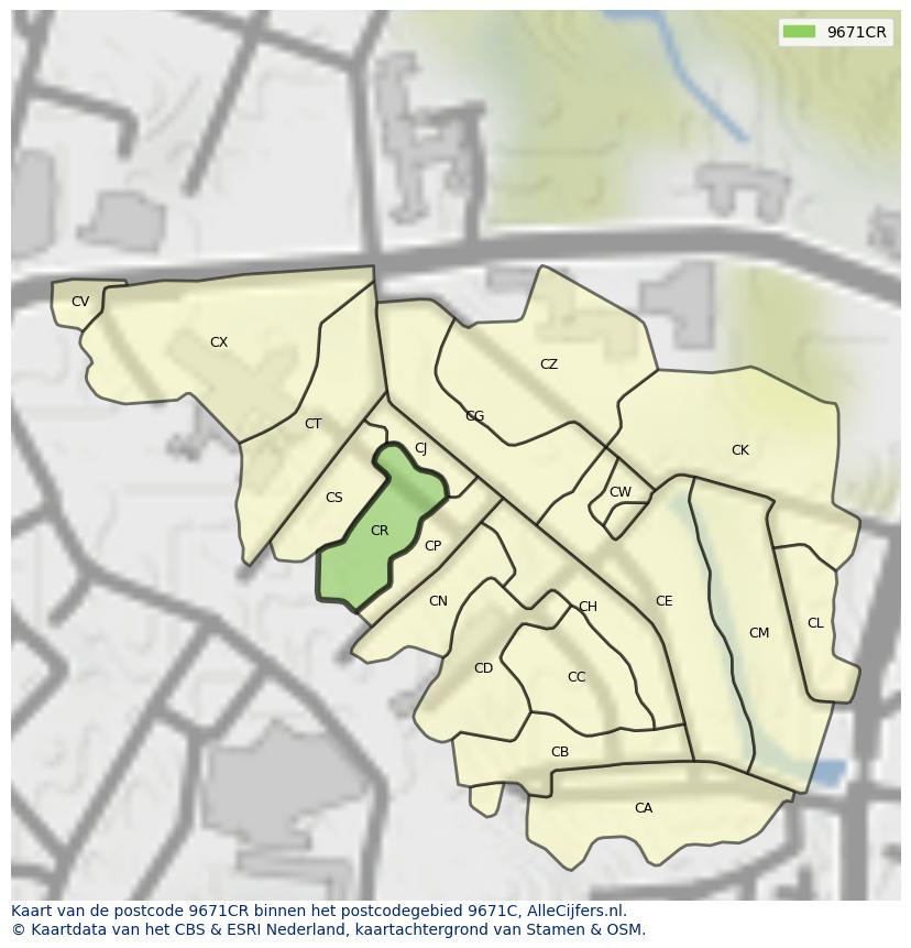 Afbeelding van het postcodegebied 9671 CR op de kaart.