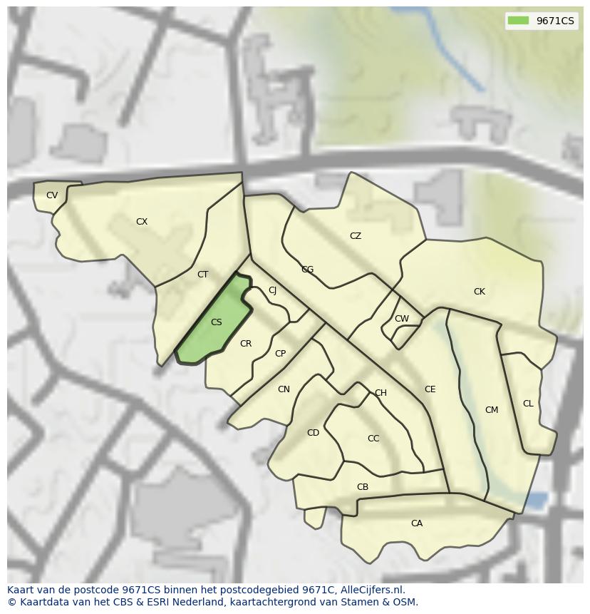 Afbeelding van het postcodegebied 9671 CS op de kaart.