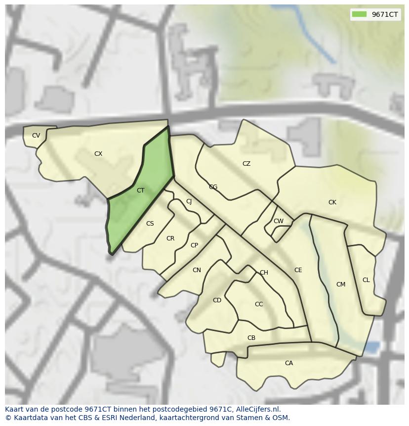 Afbeelding van het postcodegebied 9671 CT op de kaart.