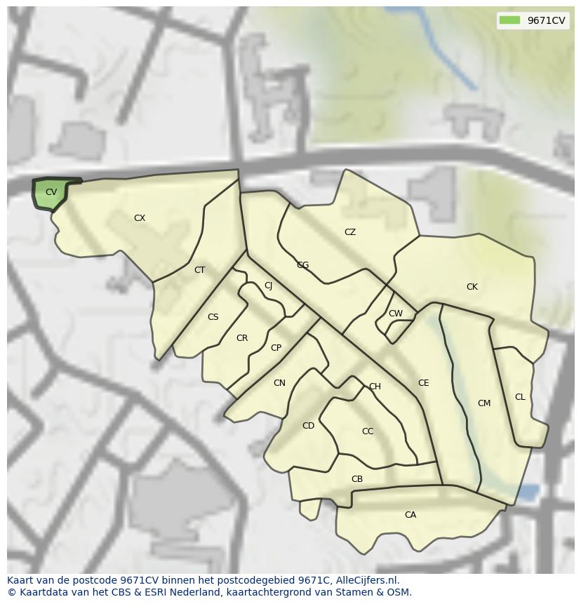 Afbeelding van het postcodegebied 9671 CV op de kaart.