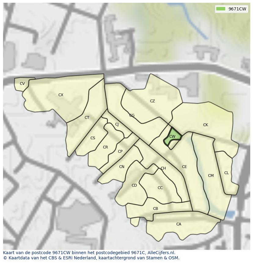 Afbeelding van het postcodegebied 9671 CW op de kaart.